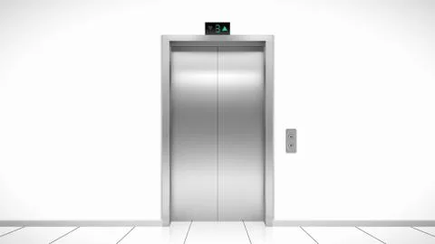 Realistic elevator, with a closed door rising to the third floor. Vector Realism Stock Illustration