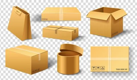 Realistic empty cardboard box Opened. Brown delivery. Carton package with Stockillustratie
