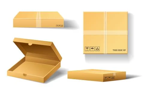 Realistic empty cardboard box Opened. Brown delivery. Carton package with Stockillustratie