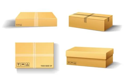 Realistic empty cardboard box Opened. Brown delivery. Carton package with Stockillustratie