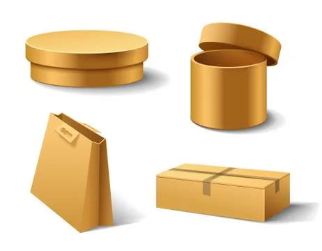 Realistic empty cardboard box Opened. Brown delivery. Carton package with Stockillustratie