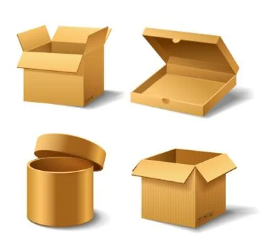 Realistic empty cardboard box Opened. Brown delivery. Carton package with Stockillustratie