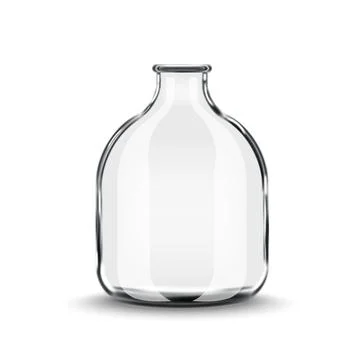 Realistic empty clear glass bottle mockup with wide rounded body 3d mockup .. Stock Illustration
