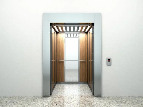 Realistic empty elevator hall interior with waiting lift marble floor ceiling Stock Illustration