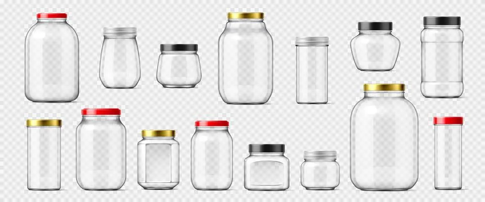 Realistic empty glass jars with closed lids Stock Illustration