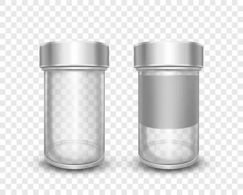 Realistic empty glass jars with silver metal lids Illustrazione stock