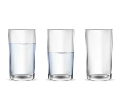 Realistic empty glass with water cup set. Stock Illustration