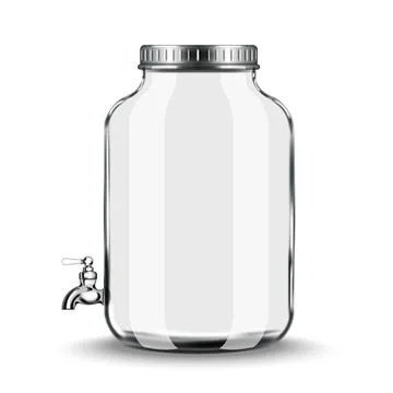 Realistic empty large glass dispenser beverage jar with chrome drink tap wi.. Stock Illustration