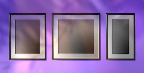 Realistic empty photo frames for pictures on wall with tropical palm leaves 스톡 일러스트