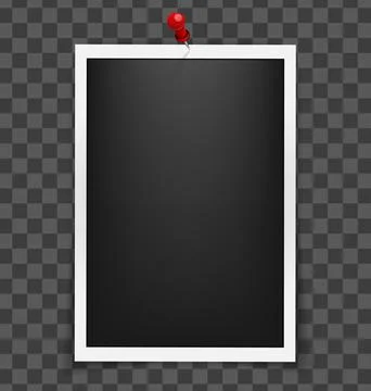 Realistic empty rectangle photo frame on pin mockup isolated. Paper vintage Stock Illustration