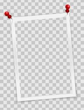 Realistic empty rectangle photo frame on pins overlay mockup isolated. Paper Stock Illustration