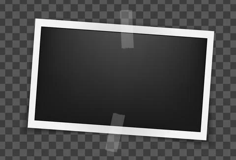 Realistic empty rectangle photo frame on sticky tape mockup isolated. Paper Stock Illustration