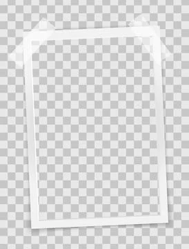 Realistic empty rectangle photo frame on sticky tape overlay mockup isolated. イラスト素材