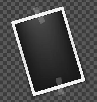Realistic empty rectangle photo frame on sticky tape mockup isolated. Paper イラスト素材