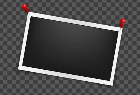 Realistic empty rectangle photo frame on pins mockup isolated. Paper vintage Stock Illustration
