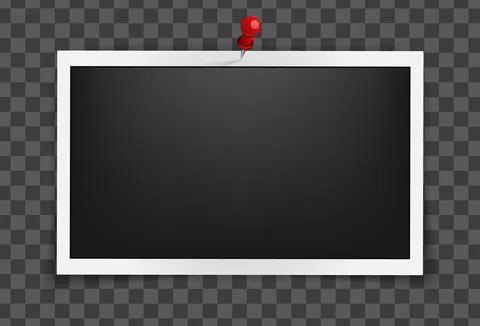 Realistic empty rectangle photo frame on pin mockup isolated. Paper vintage Stock Illustration
