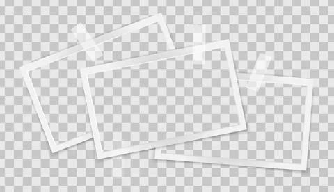 Realistic empty rectangle photo frames on sticky tape overlay mockup isolated. Stock Illustration