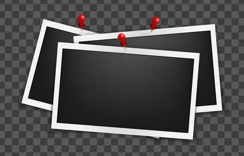 Realistic empty rectangle photo frames on pins mockup isolated. Paper vintage Stock Illustration