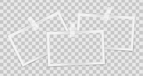Realistic empty rectangle photo frames on sticky tape overlay mockup isolated. Stock Illustration
