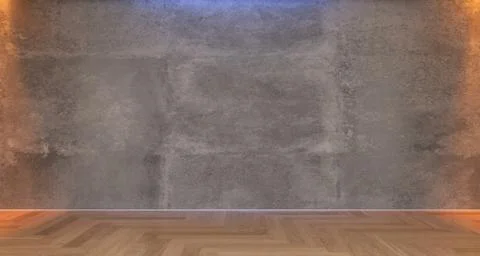 Realistic Empty Room With Concrete Wall And Wood Floor And Soft Warm Lights Stock Illustration