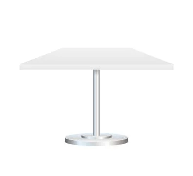 Realistic empty round table with metal stand isolated on white background. Ve Illustrazione stock