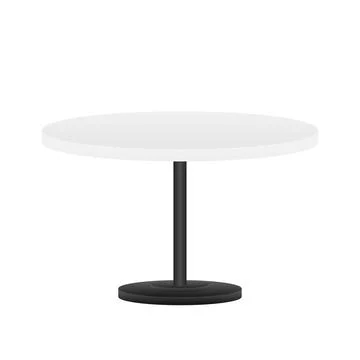 Realistic empty round table with metal stand isolated on white background Illustrazione stock