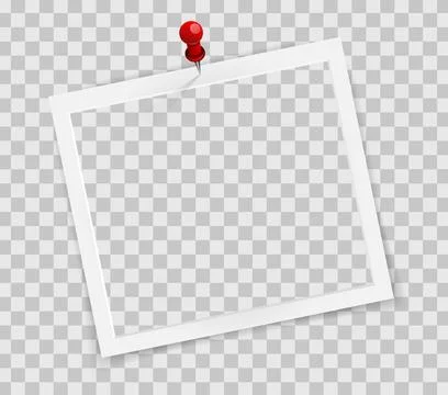 Realistic empty square photo frame on pin overlay mockup isolated. Paper vintage Stock Illustration