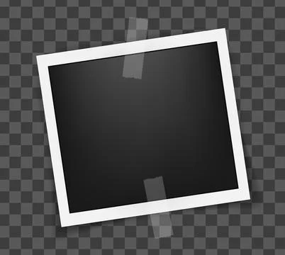 Realistic empty square photo frame on sticky tape mockup isolated. Paper vintage Stock Illustration