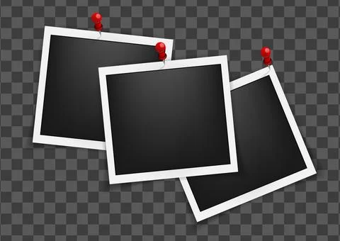 Realistic empty square photo frames on pins mockup isolated. Paper vintage Stock Illustration
