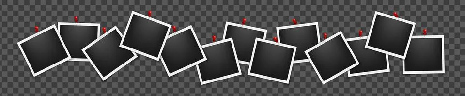 Realistic empty square photo frames on pins mockup isolated. Paper vintage Stock Illustration