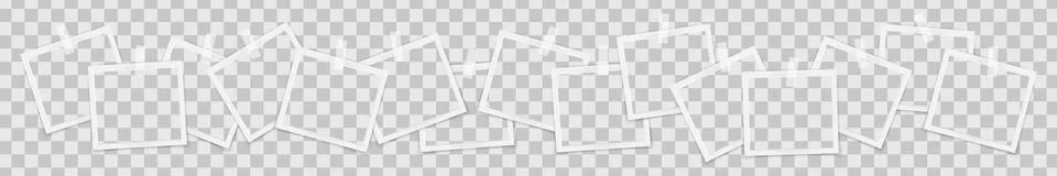 Realistic empty square photo frames on sticky tape overlay mockup isolated. Stock Illustration