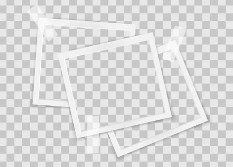 Realistic empty square photo frames on sticky tape overlay mockup isolated. Stock Illustration