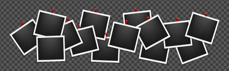 Realistic empty square photo frames on pins mockup isolated. Paper vintage イラスト素材