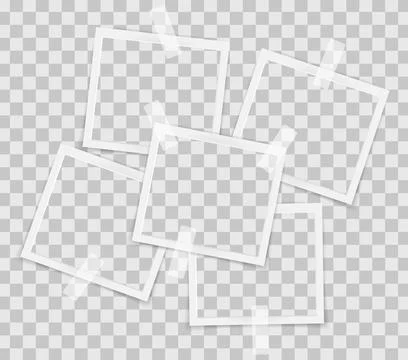 Realistic empty square photo frames on sticky tape overlay mockup isolated. Stock-Illustration