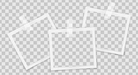Realistic empty square photo frames on sticky tape overlay mockup isolated. Stock Illustration