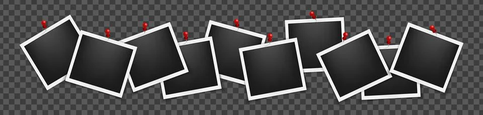 Realistic empty square photo frames on pins mockup isolated. Paper vintage Stock Illustration