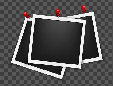 Realistic empty square photo frames on pins mockup isolated. Paper vintage Stock Illustration