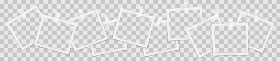 Realistic empty square photo frames on sticky tape overlay mockup isolated. Stock Illustration