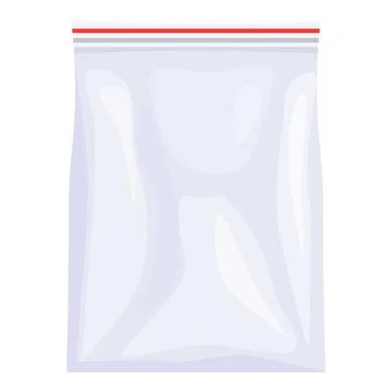 Realistic empty transparent plastic zipper bag with red stripe isolated Stock Illustration