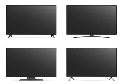 Realistic empty TV frame set. Mockup of a large modern black TV. Realistic tu Stock Illustration