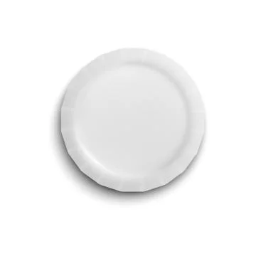 Realistic empty white paper plate mockup isolated on white background. イラスト素材