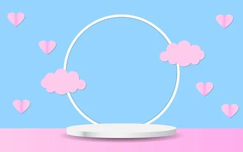 Realistic empty white pedestal with a ring. Minimal Happy Valentine's Day s.. Stock Illustration