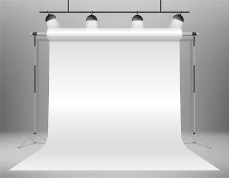 Realistic empty white photo studio backdrop template. photographer studio Stock Illustration