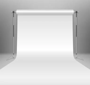 Realistic empty white photo studio backdrop template. photographer studio Stock Illustration