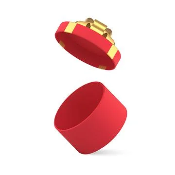 Realistic empty wrapped red circled gift box with open cap for surprise stora イラスト素材