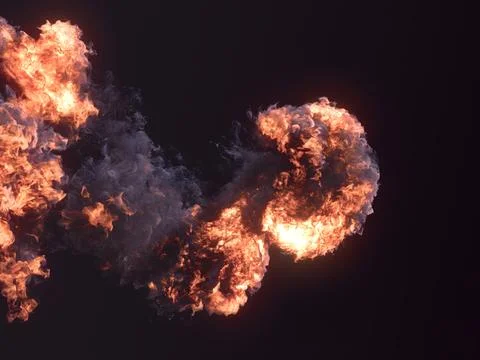 Realistic explosion with bright flames and smoke. 3d rendering illustration Stock Illustration