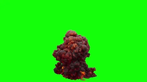 Realistic explosion fireball with thick smoke rising on green screen backgro Stock Footage 340635868