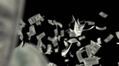 Realistic Falling Banknotes on a Black Background Video stock 68768553