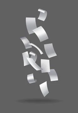 Realistic falling paper sheets. Set of flying curved leaves of paper. Vector Stock Illustration