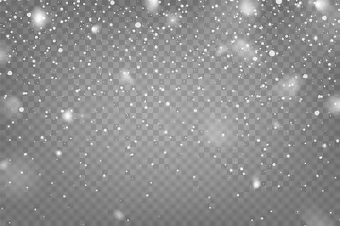 Realistic falling snow with snowflakes and clouds. Winter transparent background Stock Illustration